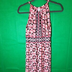New York & Company Pink Multi Color Print Halter Midi Dress Size Small Summer
